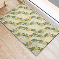 Hawaiian Pikake Maile Lei Rubber Doormat Tiare Hibiscus Kalo Palapalai Leaf Beige