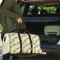 Hawaiian Pikake Maile Lei Travel Bag Tiare Hibiscus Kalo Palapalai Leaf Beige