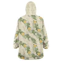 Hawaiian Pikake Maile Lei Wearable Blanket Hoodie Tiare Hibiscus Kalo Palapalai Leaf Beige LT19 - Polynesian Pride