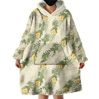 Hawaiian Pikake Maile Lei Wearable Blanket Hoodie Tiare Hibiscus Kalo Palapalai Leaf Beige LT19 - Polynesian Pride