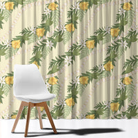 Hawaiian Pikake Maile Lei Window Curtain Tiare Hibiscus Kalo Palapalai Leaf Beige