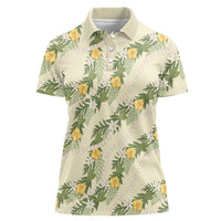 Hawaiian Pikake Maile Lei Women Polo Shirt Tiare Hibiscus Kalo Palapalai Leaf Beige LT19 Female Beige - Polynesian Pride