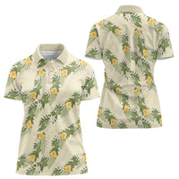Hawaiian Pikake Maile Lei Women Polo Shirt Tiare Hibiscus Kalo Palapalai Leaf Beige LT19 - Polynesian Pride