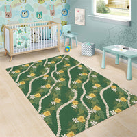 Hawaiian Pikake Maile Lei Area Rug Tiare Hibiscus Kalo Palapalai Leaf Green