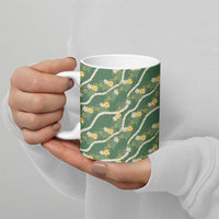Hawaiian Pikake Maile Lei Ceramic Mug Tiare Hibiscus Kalo Palapalai Leaf Green