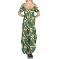 Hawaiian Pikake Maile Lei Family Matching Summer Maxi Dress and Hawaiian Shirt Tiare Hibiscus Kalo Palapalai Leaf Green LT19 - Polynesian Pride