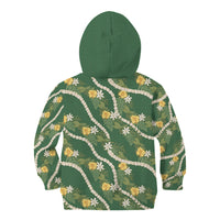 Hawaiian Pikake Maile Lei Kid Hoodie Tiare Hibiscus Kalo Palapalai Leaf Green