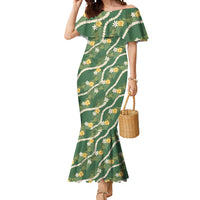 Hawaiian Pikake Maile Lei Mermaid Dress Tiare Hibiscus Kalo Palapalai Leaf Green LT19 Women Green - Polynesian Pride