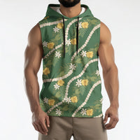 Hawaiian Pikake Maile Lei Sleeveless Hoodie Tiare Hibiscus Kalo Palapalai Leaf Green LT19 - Polynesian Pride