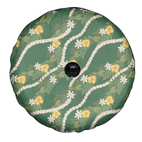 Hawaiian Pikake Maile Lei Spare Tire Cover Tiare Hibiscus Kalo Palapalai Leaf Green