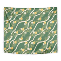 Hawaiian Pikake Maile Lei Tapestry Tiare Hibiscus Kalo Palapalai Leaf Green