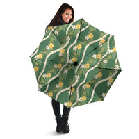 Hawaiian Pikake Maile Lei Umbrella Tiare Hibiscus Kalo Palapalai Leaf Green