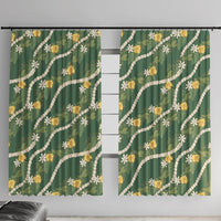 Hawaiian Pikake Maile Lei Window Curtain Tiare Hibiscus Kalo Palapalai Leaf Green