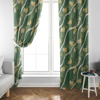 Hawaiian Pikake Maile Lei Window Curtain Tiare Hibiscus Kalo Palapalai Leaf Green