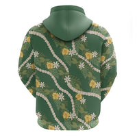 Hawaiian Pikake Maile Lei Zip Hoodie Tiare Hibiscus Kalo Palapalai Leaf Green