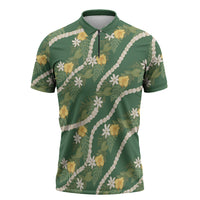 Hawaiian Pikake Maile Lei Zipper Polo Shirt Tiare Hibiscus Kalo Palapalai Leaf Green LT19 Green - Polynesian Pride