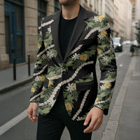 Hawaiian Pikake Maile Lei Blazer Tiare Hibiscus Kalo Palapalai Leaf Black