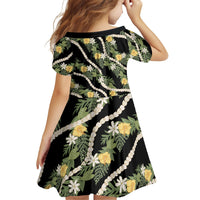 Hawaiian Pikake Maile Lei Family Matching Off Shoulder Maxi Dress and Hawaiian Shirt Tiare Hibiscus Kalo Palapalai Leaf Black LT19 - Polynesian Pride