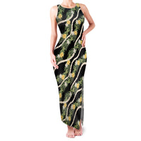 Hawaiian Pikake Maile Lei Family Matching Tank Maxi Dress and Hawaiian Shirt Tiare Hibiscus Kalo Palapalai Leaf Black LT19 Mom's Dress Black - Polynesian Pride