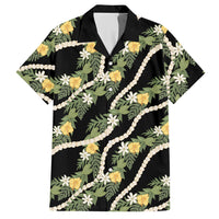Hawaiian Pikake Maile Lei Hawaiian Shirt Tiare Hibiscus Kalo Palapalai Leaf Black