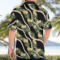 Hawaiian Pikake Maile Lei Hawaiian Shirt Tiare Hibiscus Kalo Palapalai Leaf Black