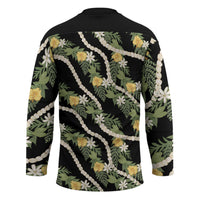 Hawaiian Pikake Maile Lei Hockey Jersey Tiare Hibiscus Kalo Palapalai Leaf Black