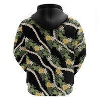 Hawaiian Pikake Maile Lei Hoodie Tiare Hibiscus Kalo Palapalai Leaf Black
