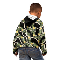 Hawaiian Pikake Maile Lei Kid Hoodie Tiare Hibiscus Kalo Palapalai Leaf Black