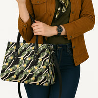 Hawaiian Pikake Maile Lei Leather Bag Tiare Hibiscus Kalo Palapalai Leaf Black LT19 - Polynesian Pride