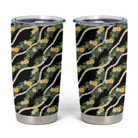 Hawaiian Pikake Maile Lei Tumbler Cup Tiare Hibiscus Kalo Palapalai Leaf Black