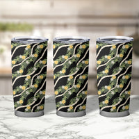 Hawaiian Pikake Maile Lei Tumbler Cup Tiare Hibiscus Kalo Palapalai Leaf Black
