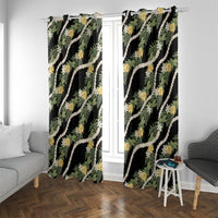 Hawaiian Pikake Maile Lei Window Curtain Tiare Hibiscus Kalo Palapalai Leaf Black LT19 With Grommets Black - Polynesian Pride