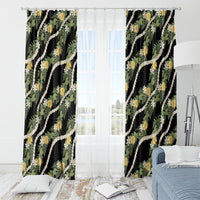 Hawaiian Pikake Maile Lei Window Curtain Tiare Hibiscus Kalo Palapalai Leaf Black LT19 - Polynesian Pride