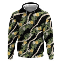 Hawaiian Pikake Maile Lei Zip Hoodie Tiare Hibiscus Kalo Palapalai Leaf Black