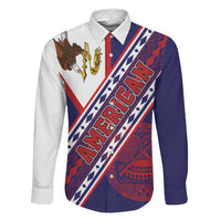 American Samoa Flag Day Family Matching Off Shoulder Short Dress and Hawaiian Shirt Polynesian Tribal Tattoo Eagle Art LT19 Dad's Shirt - Long Sleeve Navy - Polynesian Pride