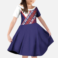 American Samoa Flag Day Kid Short Sleeve Dress Polynesian Tribal Tattoo Eagle Art