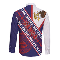 American Samoa Flag Day Long Sleeve Button Shirt Polynesian Tribal Tattoo Eagle Art