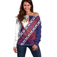 American Samoa Flag Day Off Shoulder Sweater Polynesian Tribal Tattoo Eagle Art