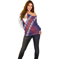 American Samoa Flag Day Off Shoulder Sweater Polynesian Tribal Tattoo Eagle Art
