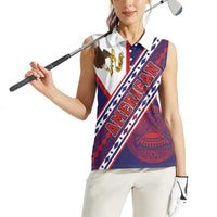 American Samoa Flag Day Women Sleeveless Polo Shirt Polynesian Tribal Tattoo Eagle Art