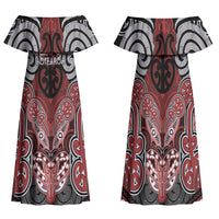 Aotearoa Iwi Ngapuhi Personalised Family Matching Off Shoulder Maxi Dress and Hawaiian Shirt Maori Kowhaiwhai Pattern
