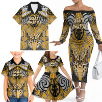 Aotearoa Iwi Ngati Whatua Personalised Family Matching Off The Shoulder Long Sleeve Dress and Hawaiian Shirt Maori Kowhaiwhai Pattern