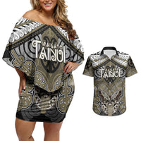Aotearoa Iwi Waikato Tainui Personalised Couples Matching Off Shoulder Short Dress and Hawaiian Shirt Maori Kowhaiwhai Pattern