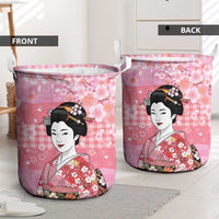 Japanese Geisha Cherry Blossom Laundry Basket Pink Palaka Hawaii Pattern Fusion Design