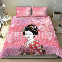 Japanese Geisha Cherry Blossom Bedding Set Pink Palaka Hawaii Pattern Fusion Design