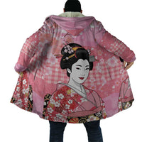 Japanese Geisha Cherry Blossom Cloak Pink Palaka Hawaii Pattern Fusion Design