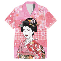 Japanese Geisha Cherry Blossom Family Matching Off Shoulder Maxi Dress and Hawaiian Shirt Pink Palaka Hawaii Pattern Fusion Design LT19 Dad's Shirt - Short Sleeve Pink - Polynesian Pride