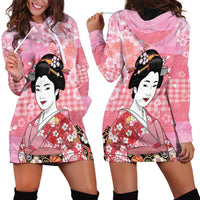 Japanese Geisha Cherry Blossom Hoodie Dress Pink Palaka Hawaii Pattern Fusion Design