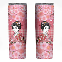 Japanese Geisha Cherry Blossom Skinny Tumbler Pink Palaka Hawaii Pattern Fusion Design