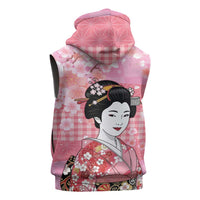 Japanese Geisha Cherry Blossom Sleeveless Hoodie Pink Palaka Hawaii Pattern Fusion Design
